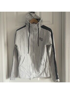 Vanquish Fitness Sz M Gray Full Zip Hoodie Stripe Accent Pockets Logo